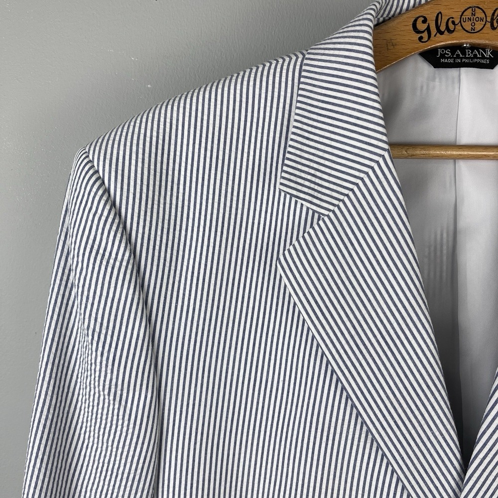 Jos. A. Bank Seersucker Mitchell Blazer Jacket 43L Blue White Stripe 100% Cotton
